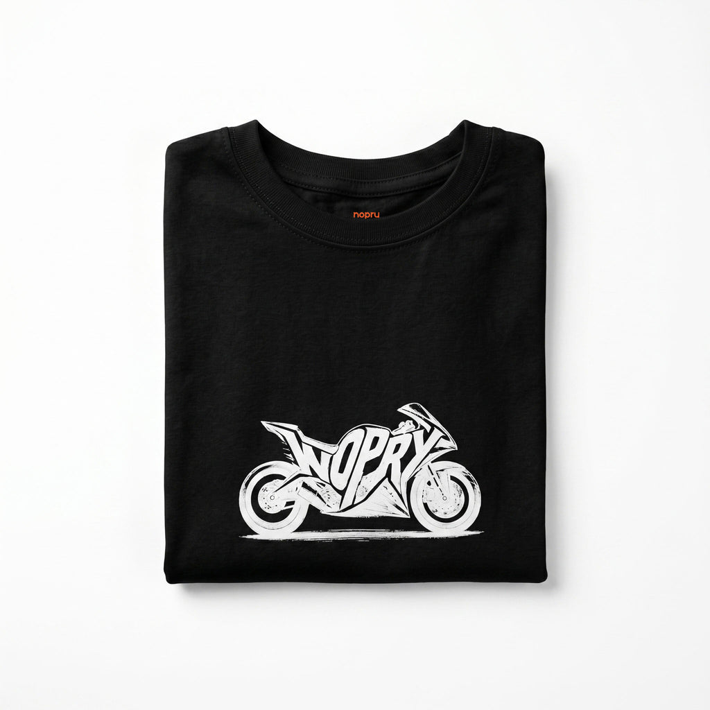 Polera manga corta negra / moto nopry